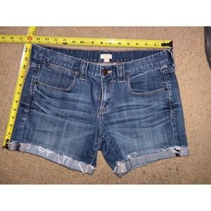 J.Crew Stretch Denim Shorts Womens 4 Medium Wash Frayed Raw Hem Blue T42-25
